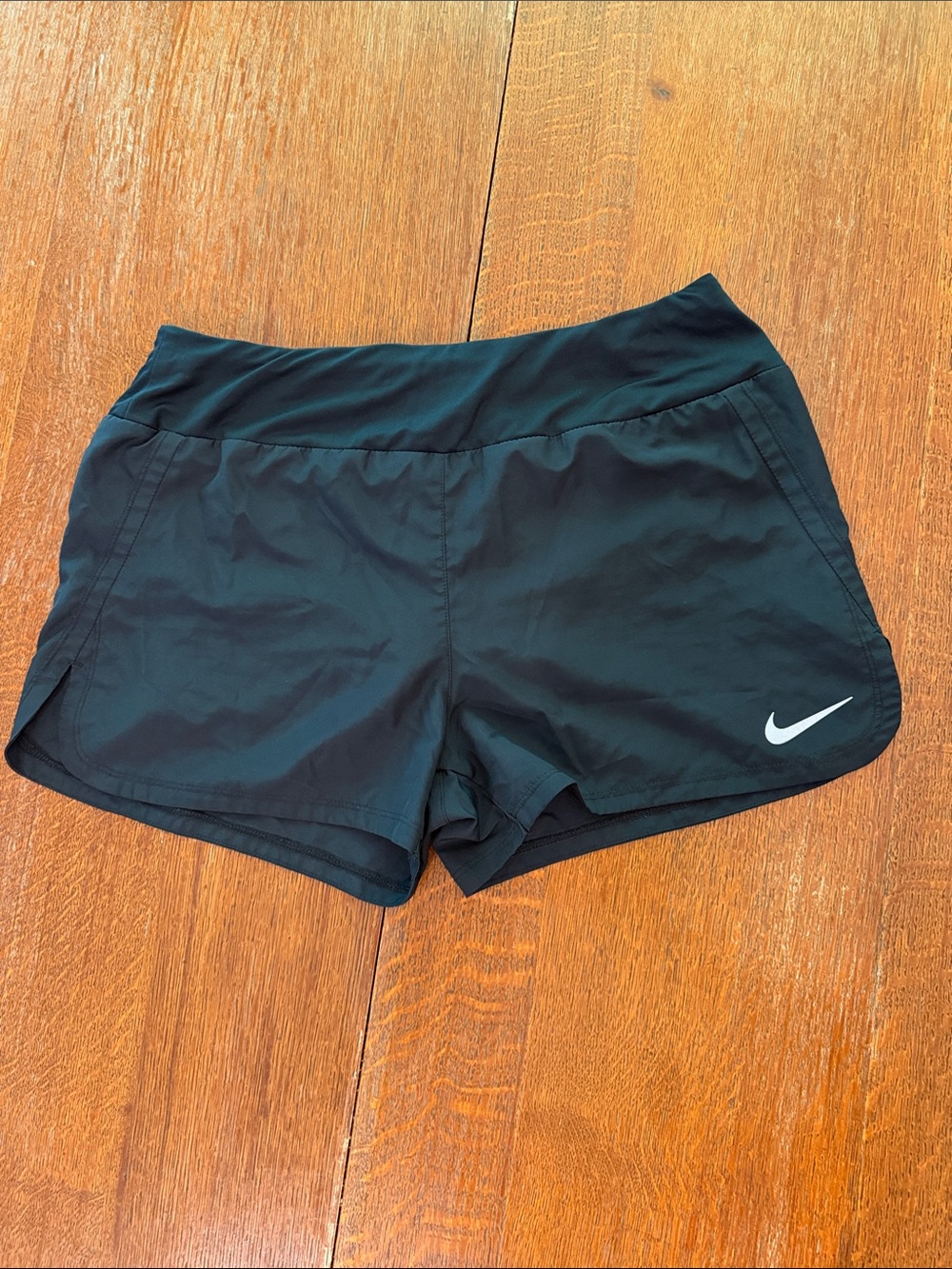 Nike Women's Black Athletic Shorts with White Swoosh
